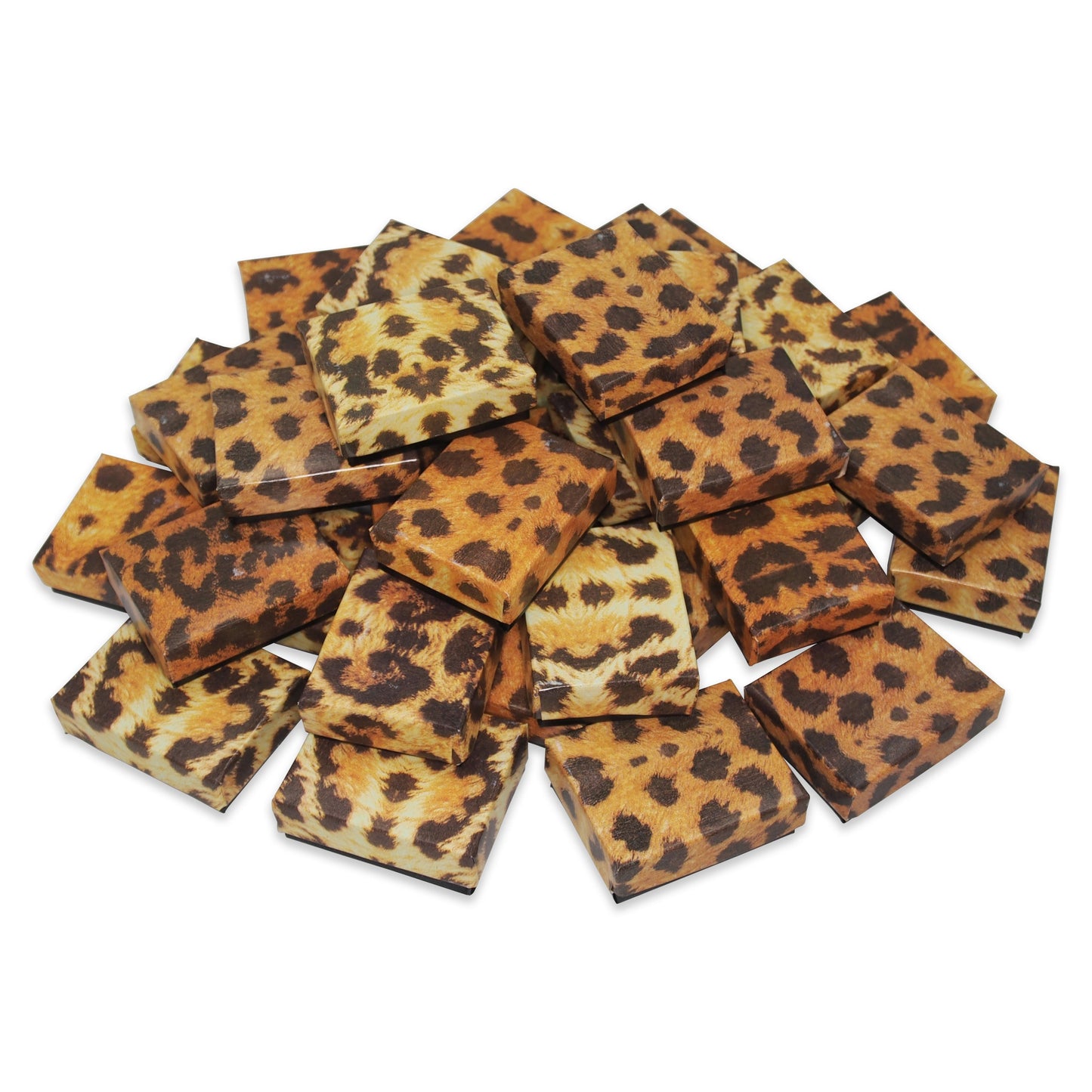 Leopard Pattern Imported Cotton Filled Jewelry Boxes - 1 7/8" x 1 1/4" x 5/8"