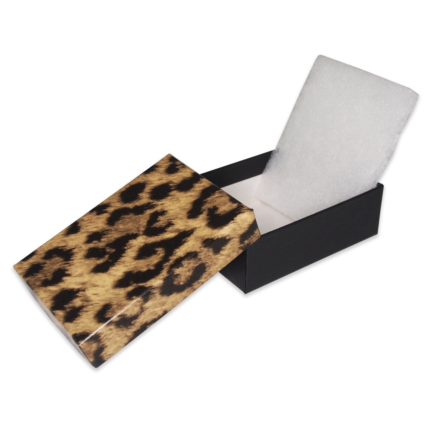Leopard Pattern Cotton Filled Jewelry Gift Boxes - 3 1/4" x 2 1/4" x 1"