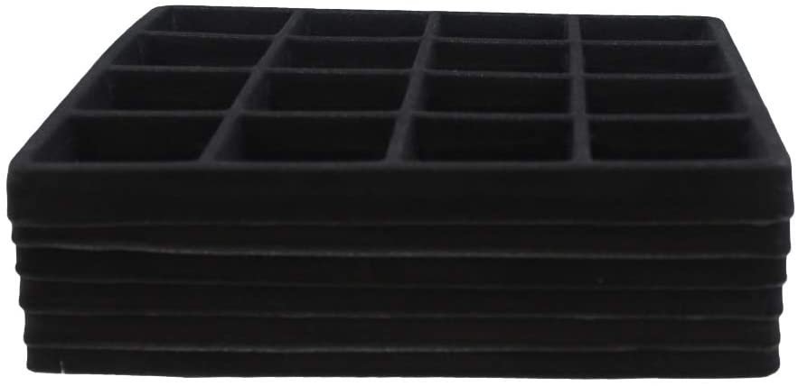 N'icePackaging - 16 Slot (1 5/8" x 1 3/8") Flocked Storage Tray Inserts - for Merchandise Jewelry & Organization - 6 3/4" x 7 5/8" x 1/2"