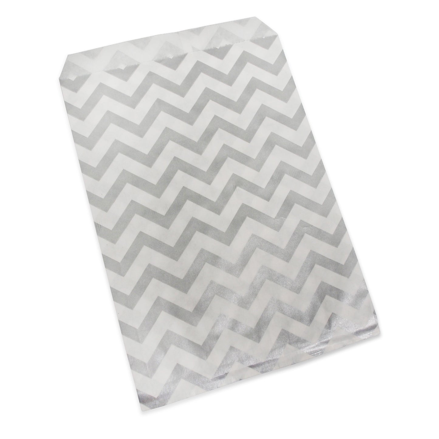 Silver Chevron Pattern on White Kraft Decorative Flat Paper Gift Bags