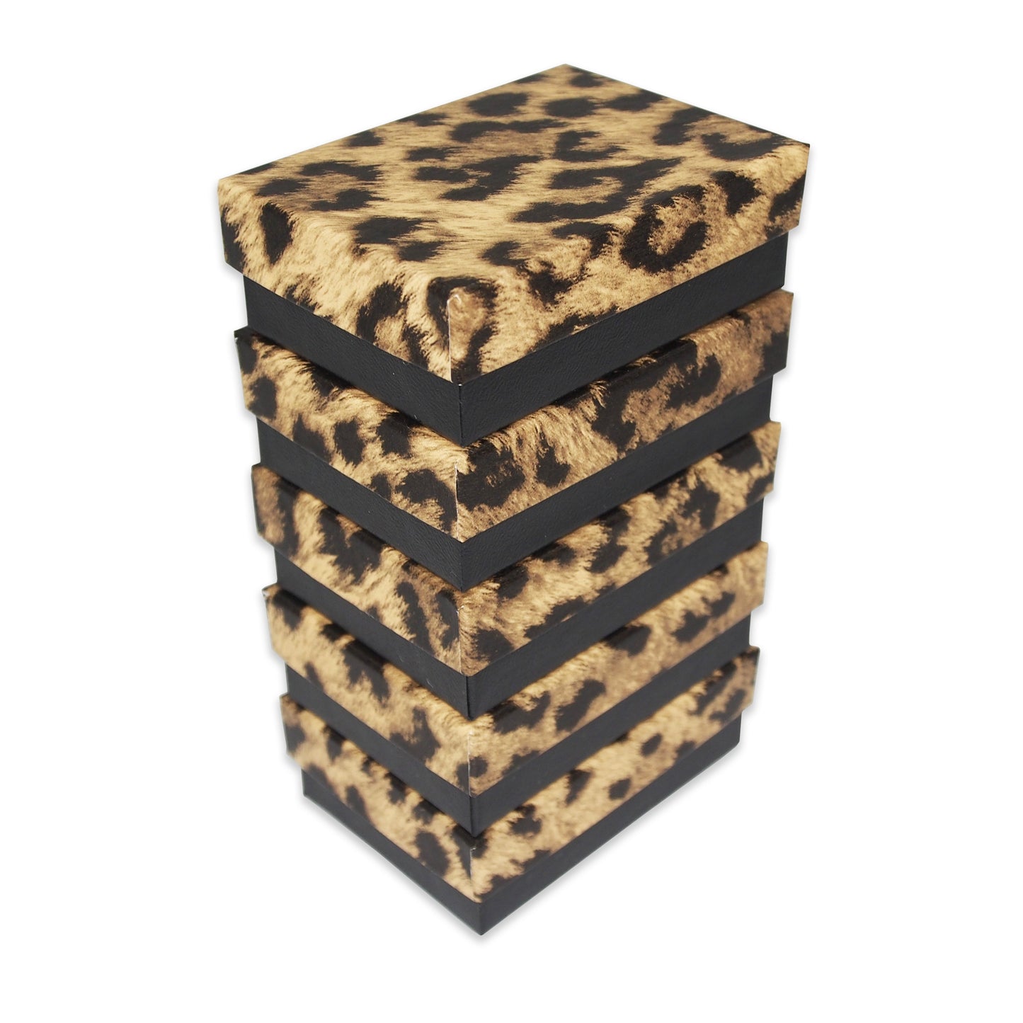 Leopard Pattern Cotton Filled Jewelry Gift Boxes - 3 1/4" x 2 1/4" x 1"
