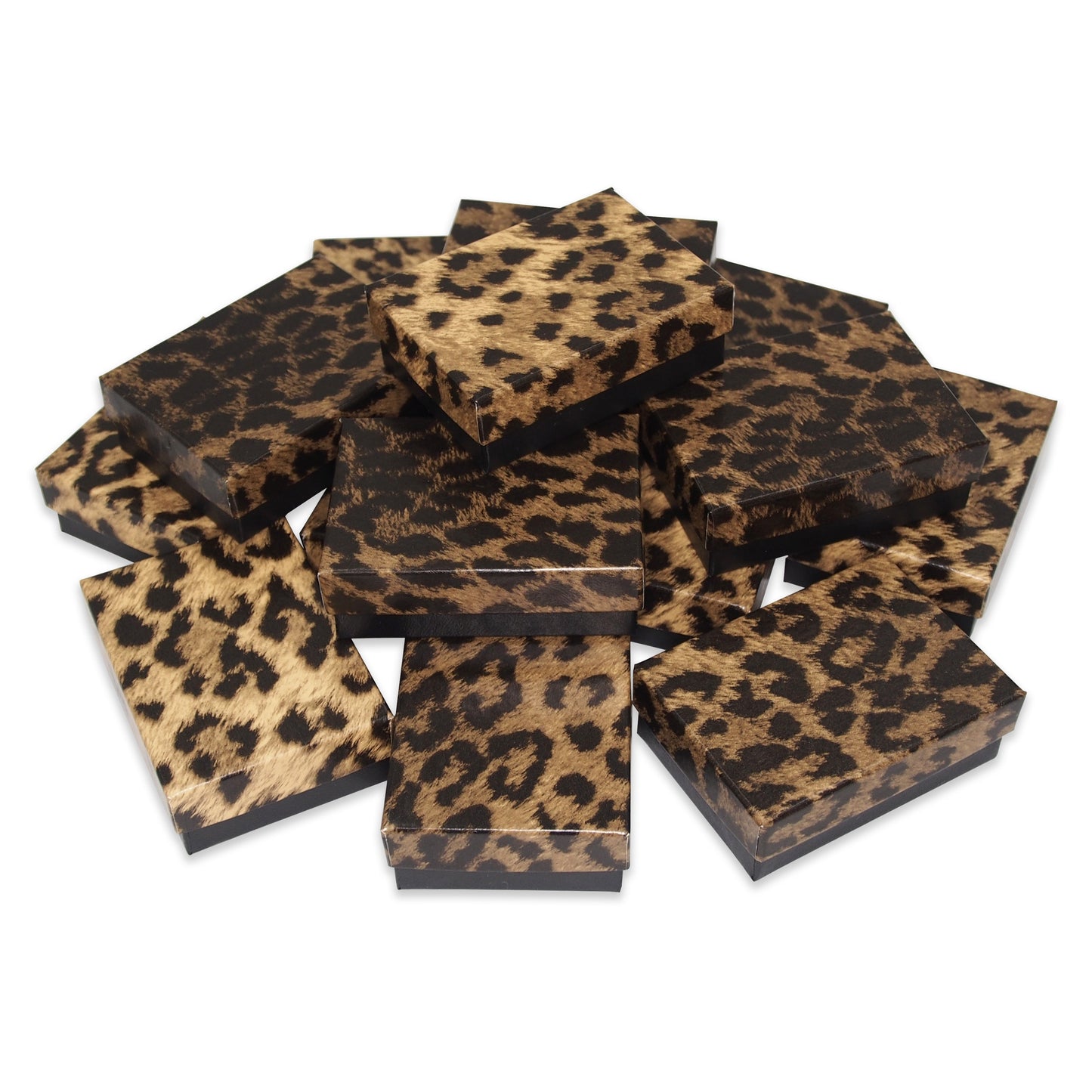 Leopard Pattern Cotton Filled Jewelry Gift Boxes - 3 1/4" x 2 1/4" x 1"