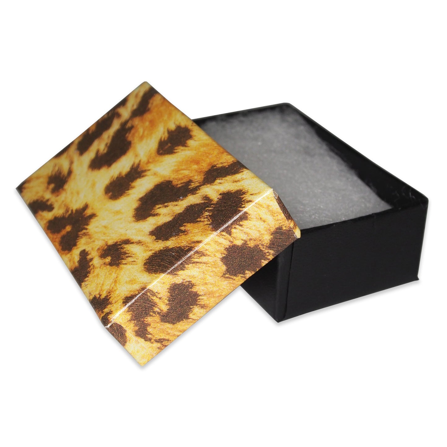 50 Qty Leopard Pattern Imported Cotton Filled Earring Jewelry Boxes - 2 1/8" x 1 5/8" x 3/4"