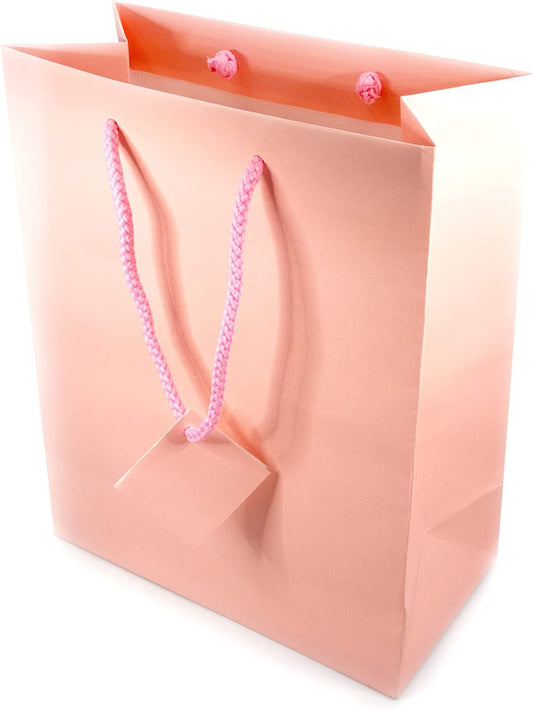 10 Bags – Matte Pink Paper Tote Gift Bags – Birthdays/Holidays/Parties/Gifts/Showers/and more.