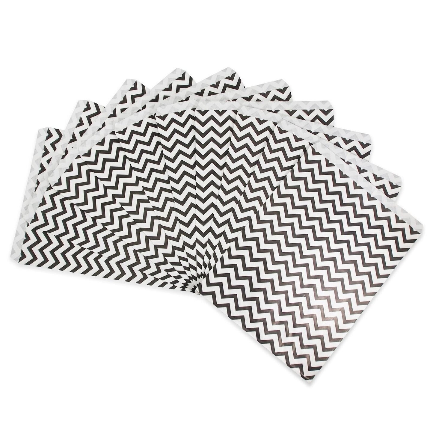 Decorative Flat Paper Gift Bags - Black Chevron Pattern on White