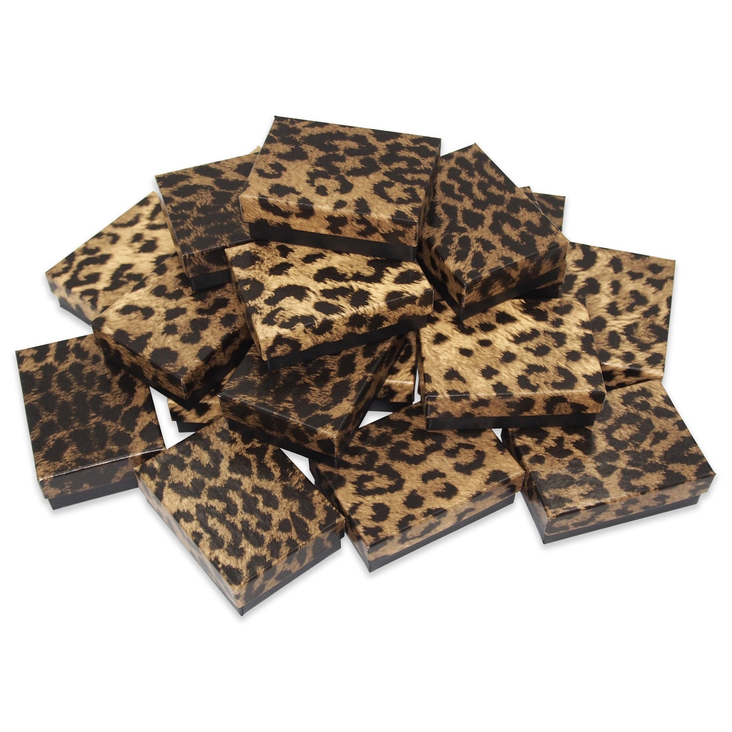 Leopard Pattern Cotton Filled Jewelry Gift Boxes - 3 1/4" x 2 1/4" x 1"