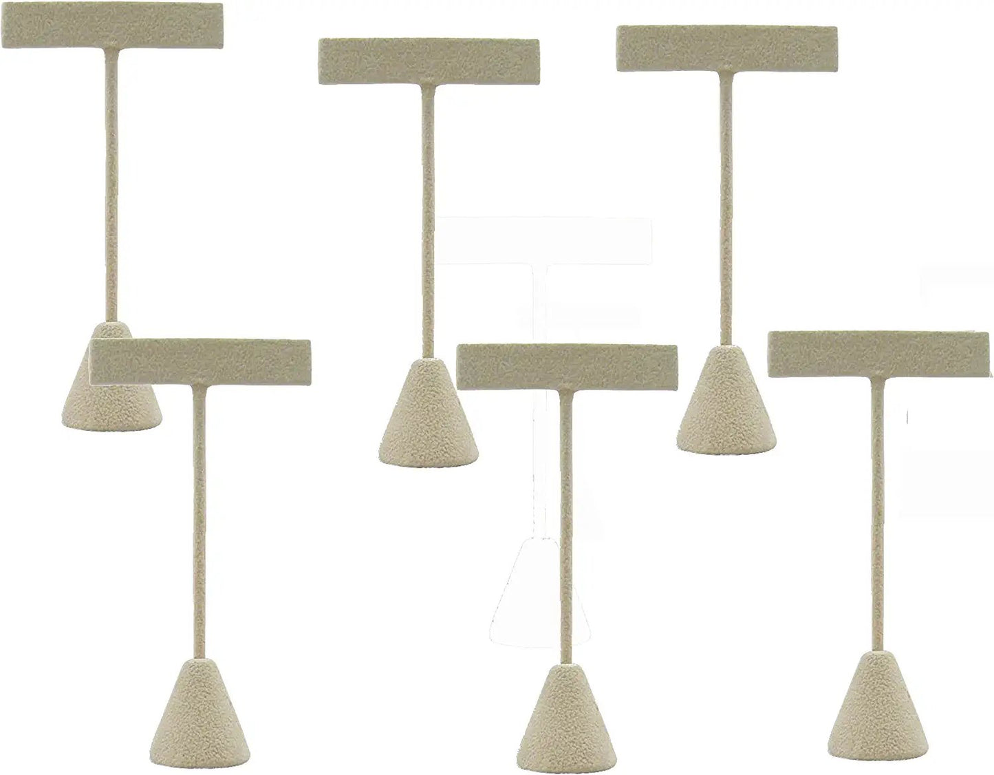 6-Pack 4.75" Tall – Beige Faux-Suede Free-Standing Earring T-Stand Display – T-Shape for Business Home Sales Showroom and Tradeshow – Pre-drilled