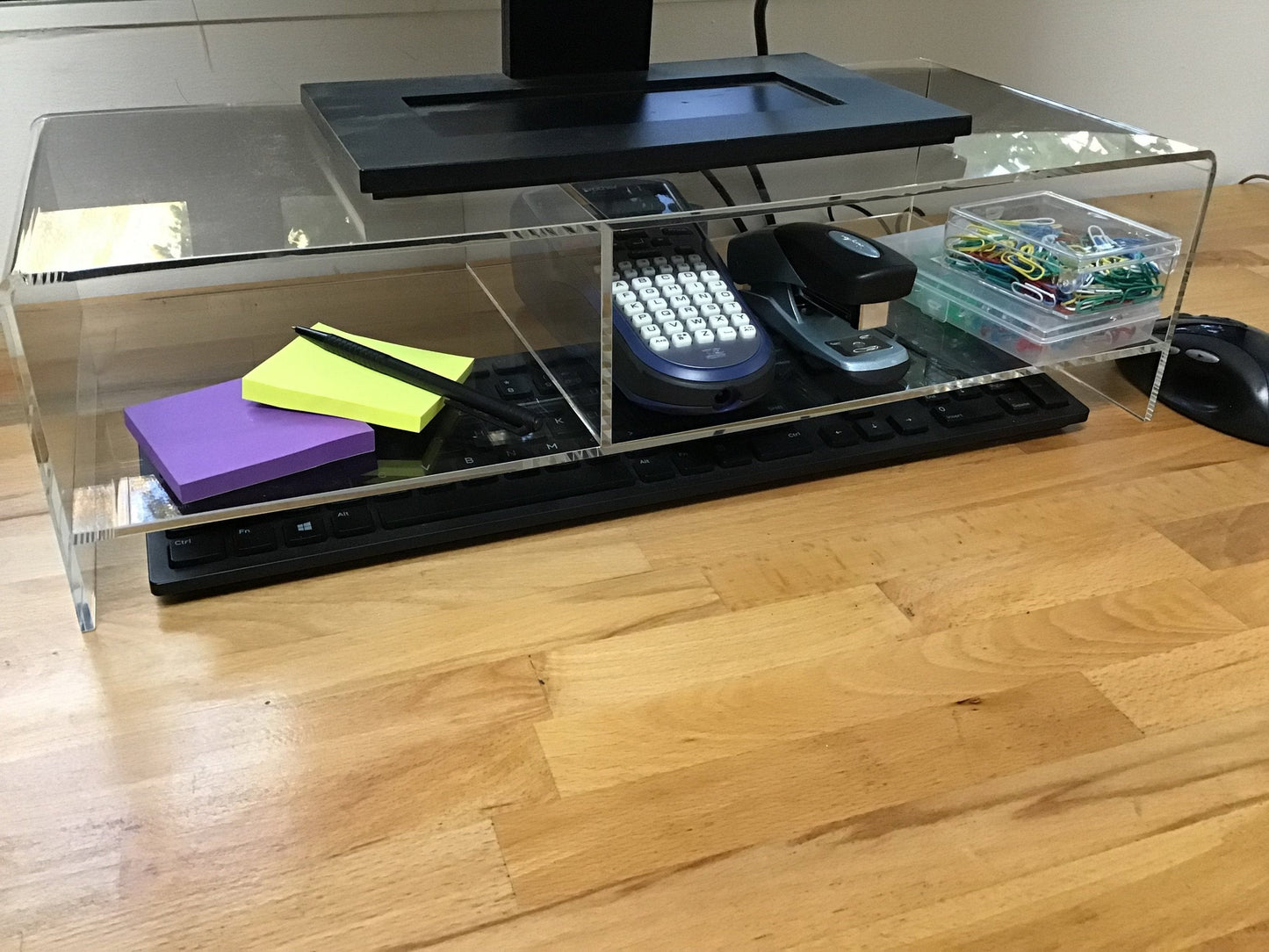 Acrylic Glass Elevated Stand w/Divider - for Computers/Laptops 9" Wide Base