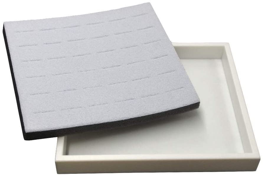 N'icePackaging 2 Qty White Plastic Jewelry Tray w/Grey Ice 36 Ct Ring Foam Insert Companion - Half Tray Size 7.25" x 8.25" x 1"