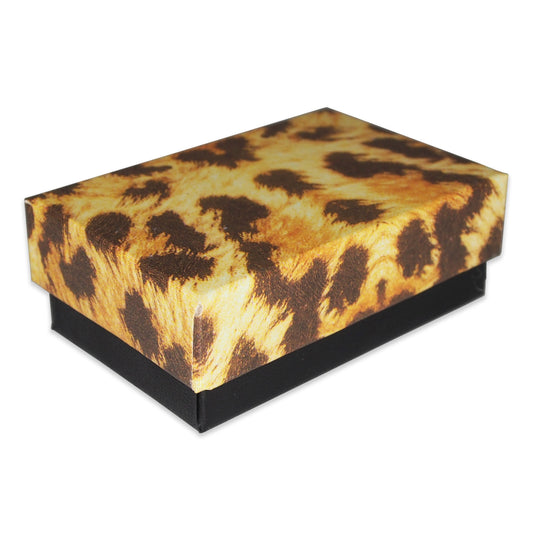 50 Qty Leopard Pattern Imported Cotton Filled Earring Jewelry Boxes - 2 1/8" x 1 5/8" x 3/4"