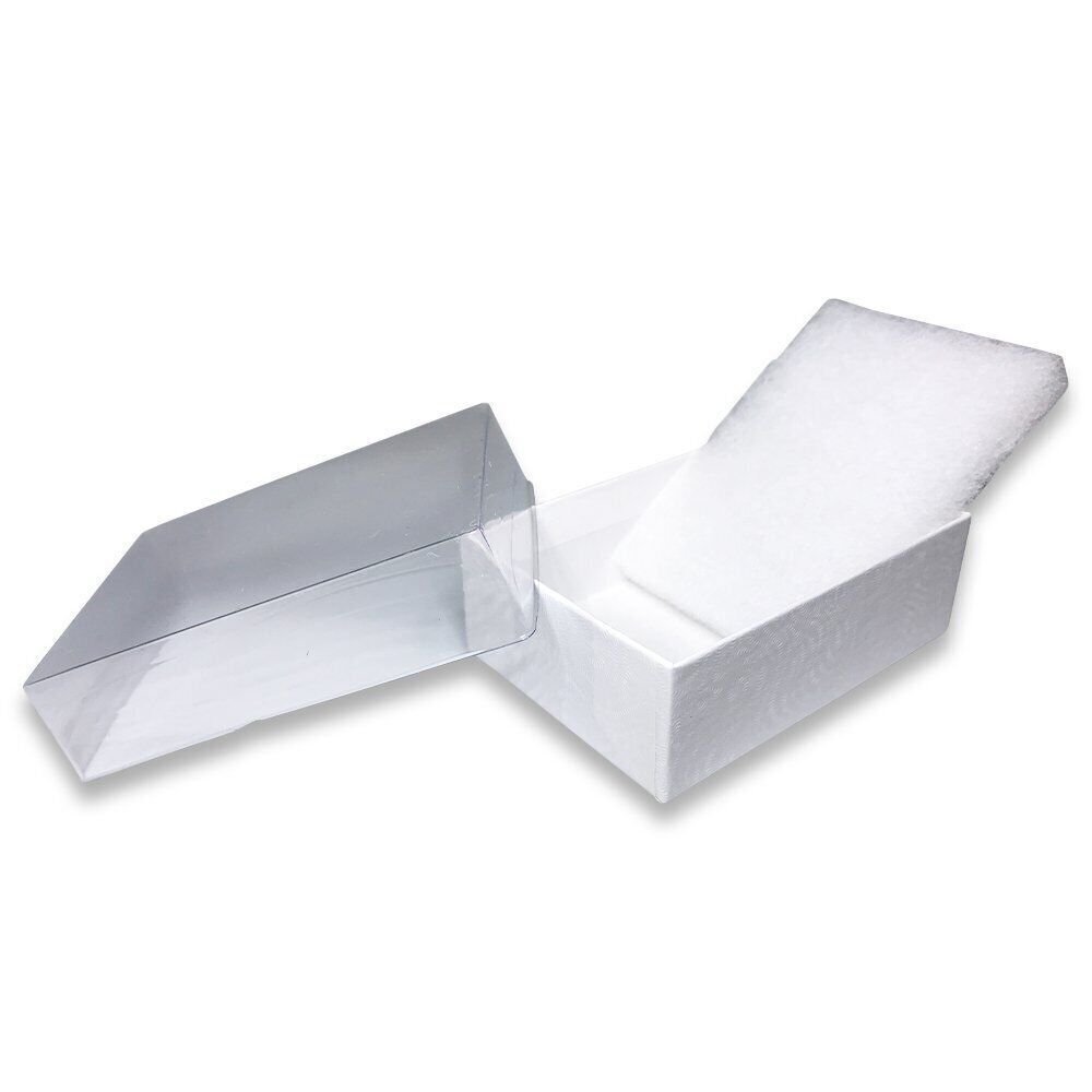 USA-Made Clear Top White-Swirl Cotton Filled Gift Boxes