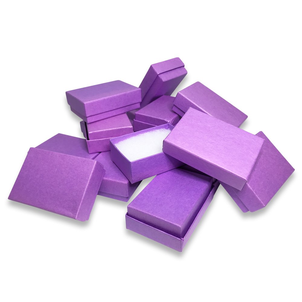 10 Qty USA-Made Purple Cotton Filled Gift Boxes - 2 7/16" x 1 5/8" x 13/16"