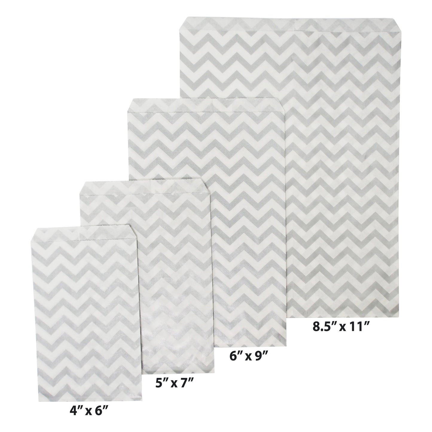 Silver Chevron Pattern on White Kraft Decorative Flat Paper Gift Bags