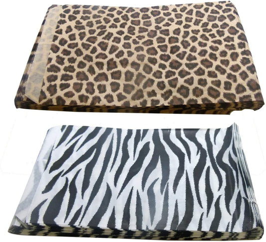 50 Qty Cheetah Leopard/Zebra Flat Patterned Gift Bags