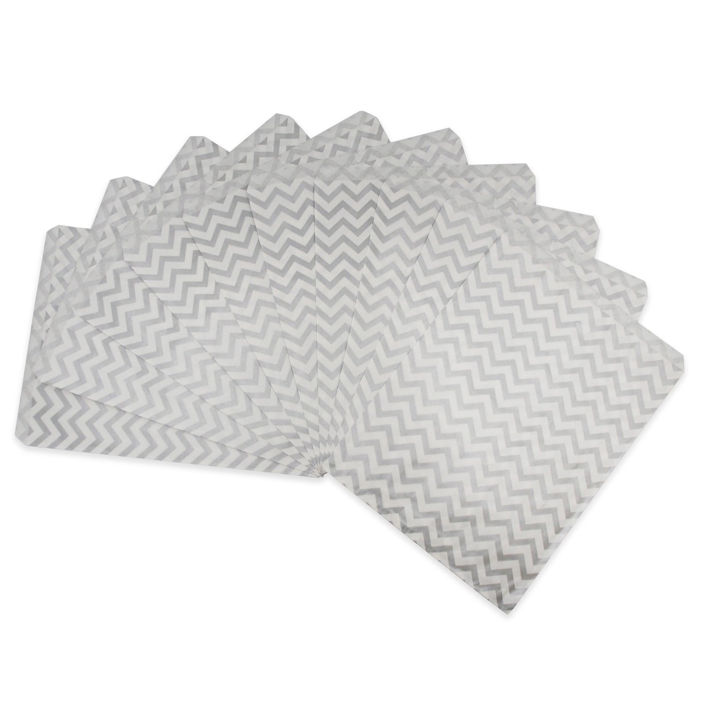 Silver Chevron Pattern on White Kraft Decorative Flat Paper Gift Bags
