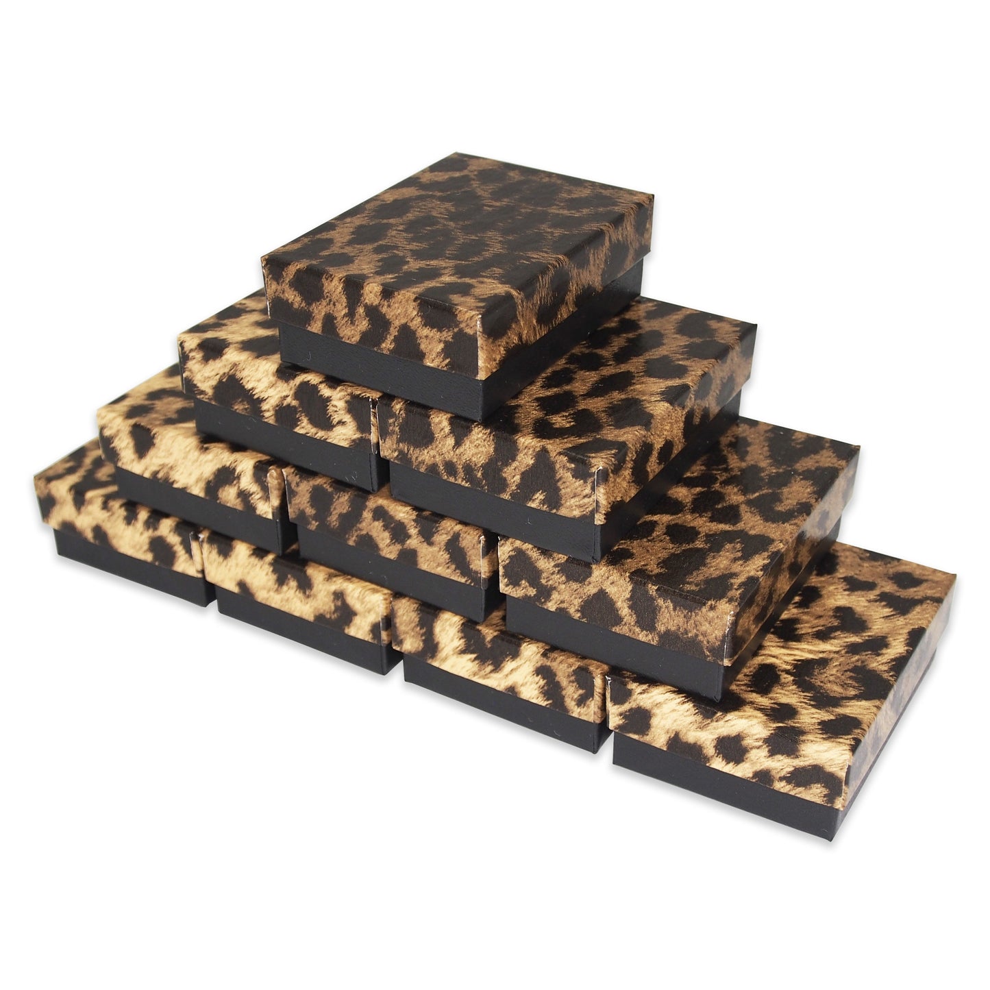 Leopard Pattern Cotton Filled Jewelry Gift Boxes - 3 1/4" x 2 1/4" x 1"