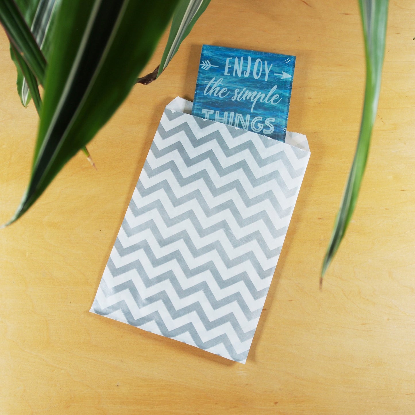 Silver Chevron Pattern on White Kraft Decorative Flat Paper Gift Bags