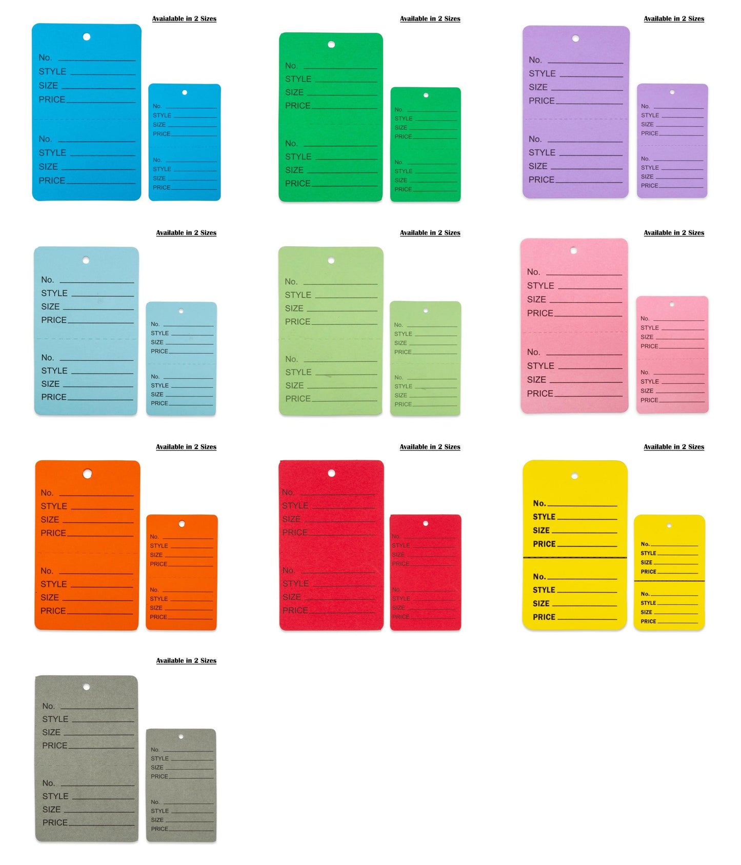 1000 Qty 1 3/4 x 2 7/8 (44x73mm) Assorted Unstrung Colored Price/Receipt Tags