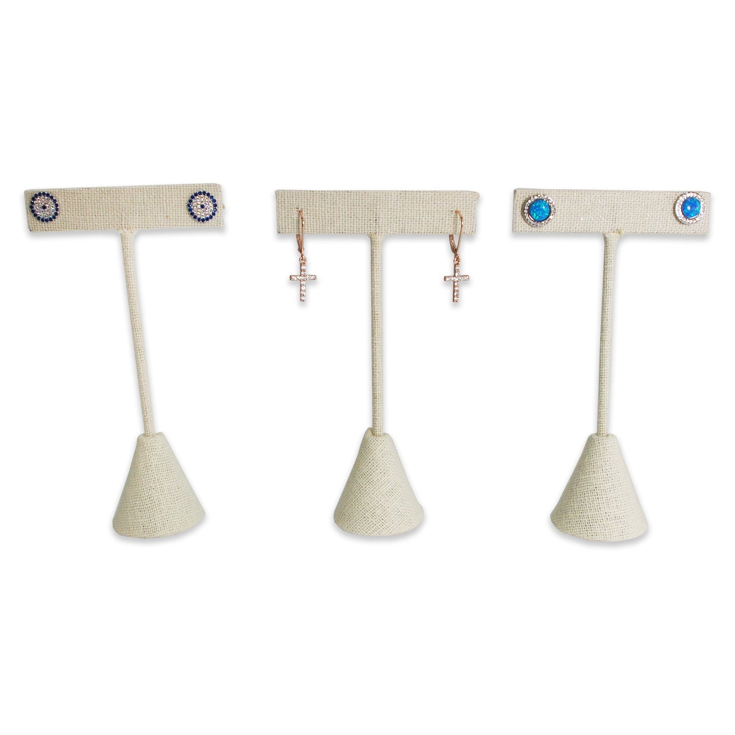 Beige Linen Single Earring T-Shape 4 3/4"H Display