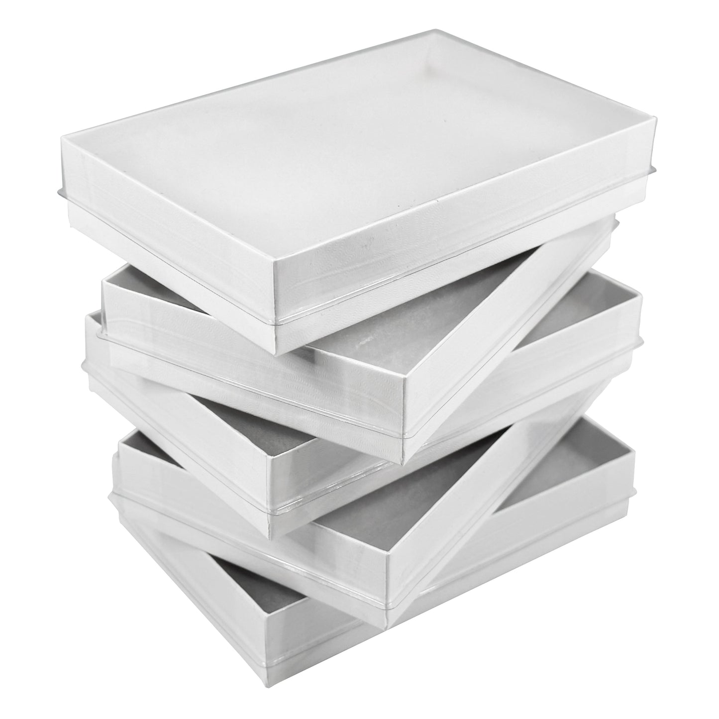 White-Swirl Cotton Filled Gift Boxes w/Clear Plastic Top - Size 5 7/16" x 3 1/2" x 1" - USA Made