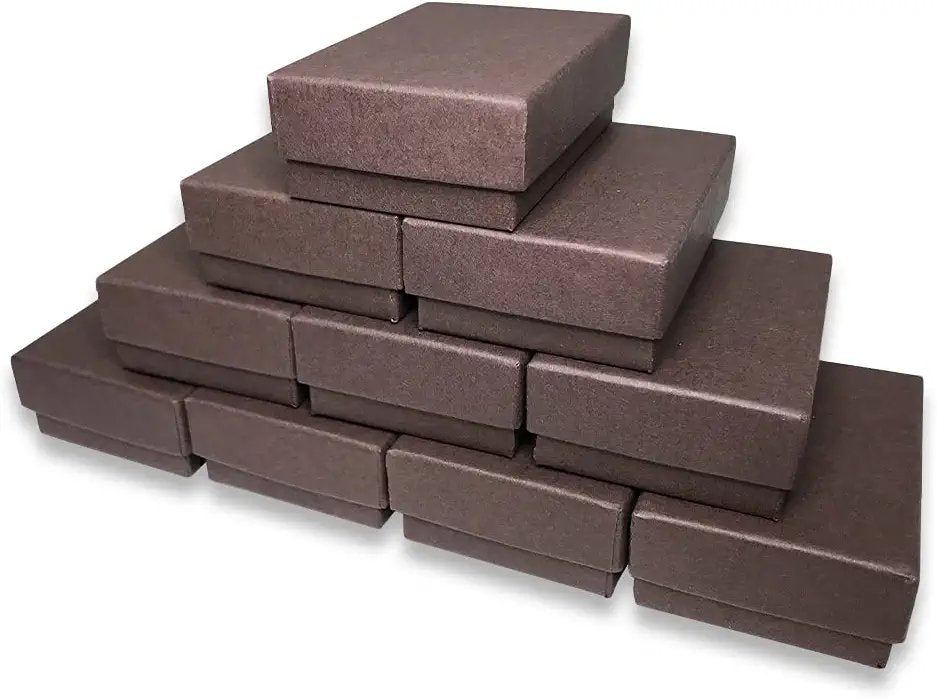 Made in the USA- Brown Cotton Filled Gift Boxes - 2 7/16” x 1 5/8” x 13/16”
