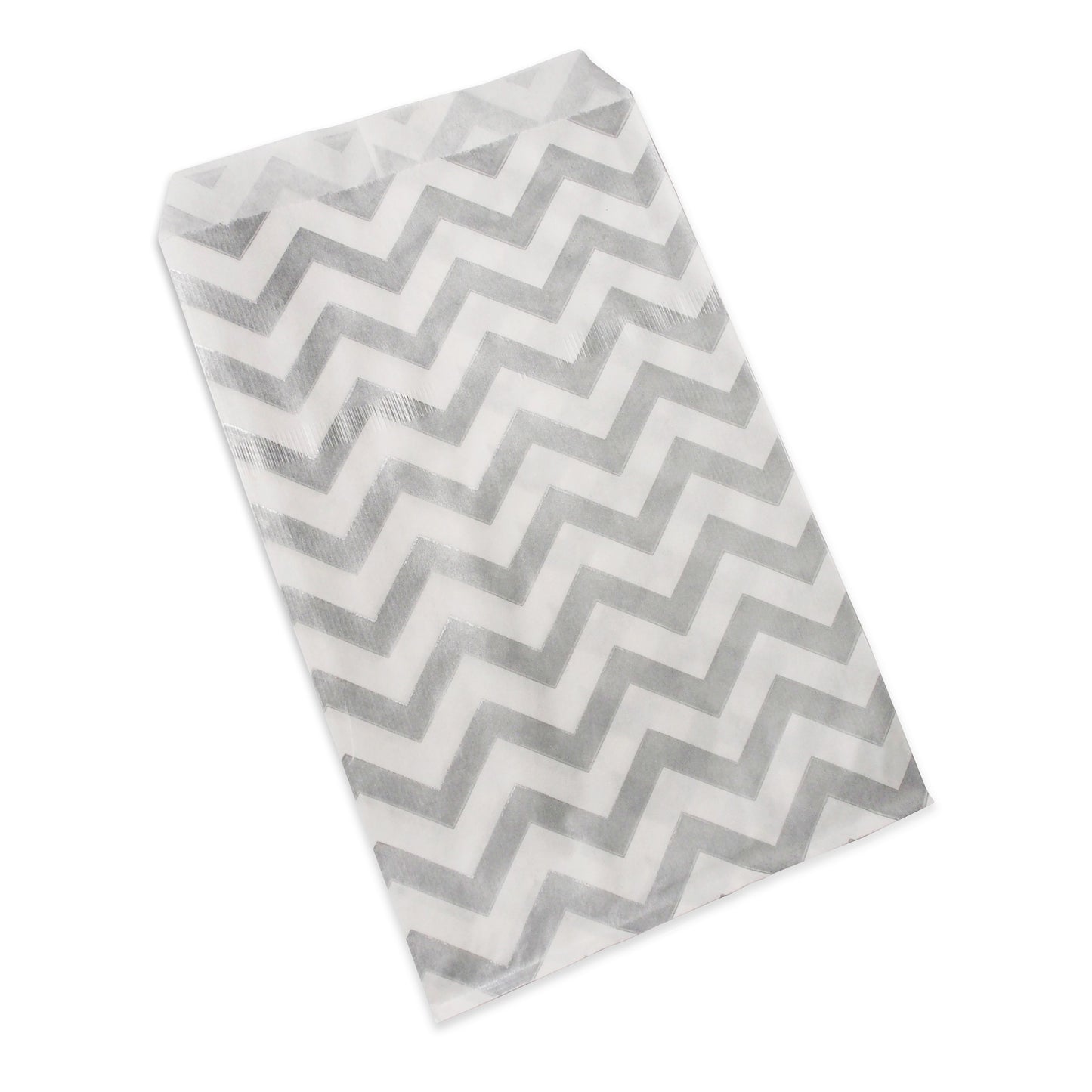 Silver Chevron Pattern on White Kraft Decorative Flat Paper Gift Bags