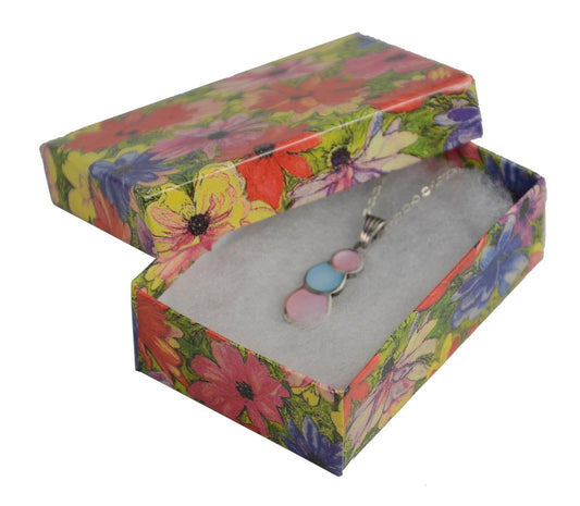 100 Qty Floral Pattern Imported Cotton Filled Pendant Jewelry Boxes - 3 1/4" x 2 1/4" x 1"