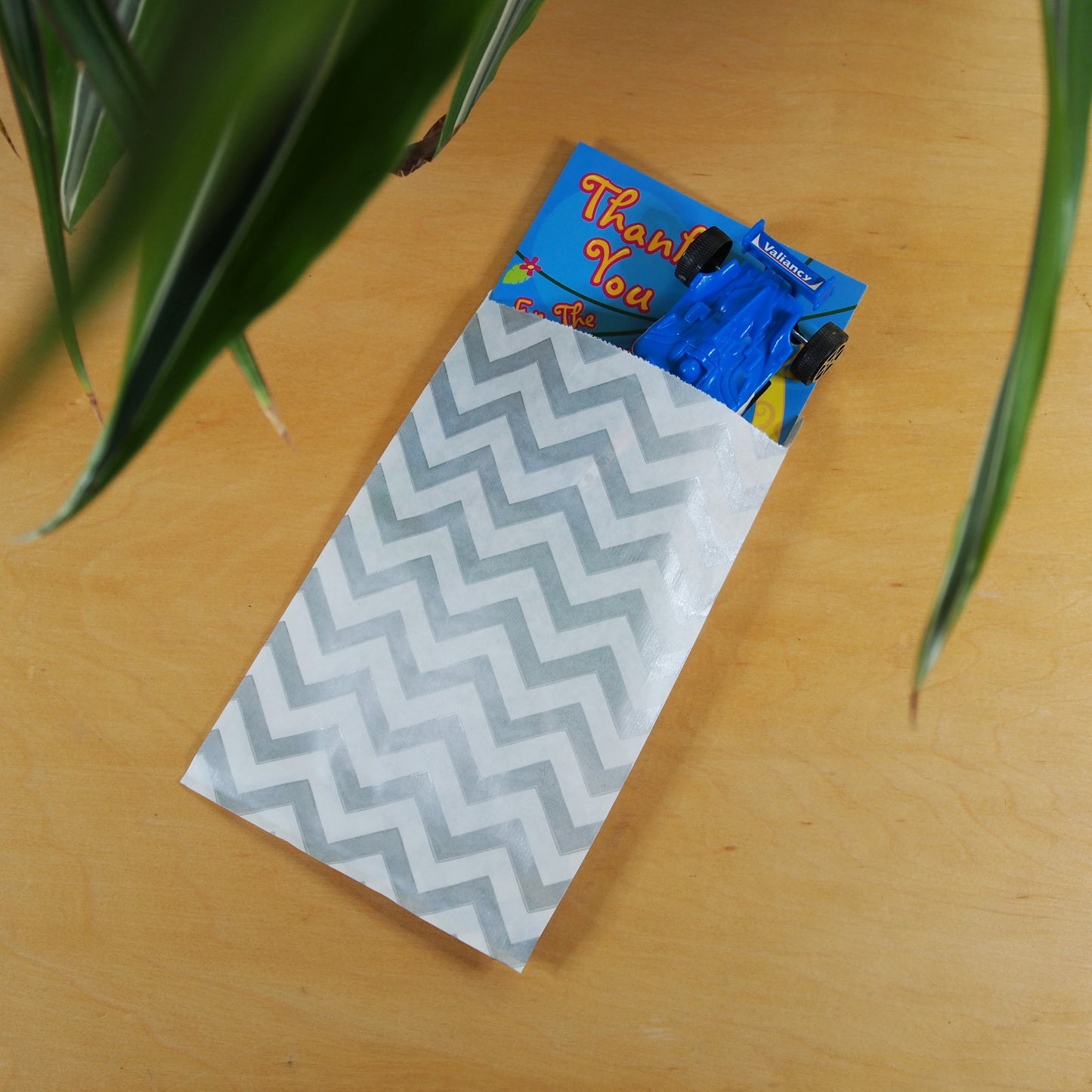 Silver Chevron Pattern on White Kraft Decorative Flat Paper Gift Bags