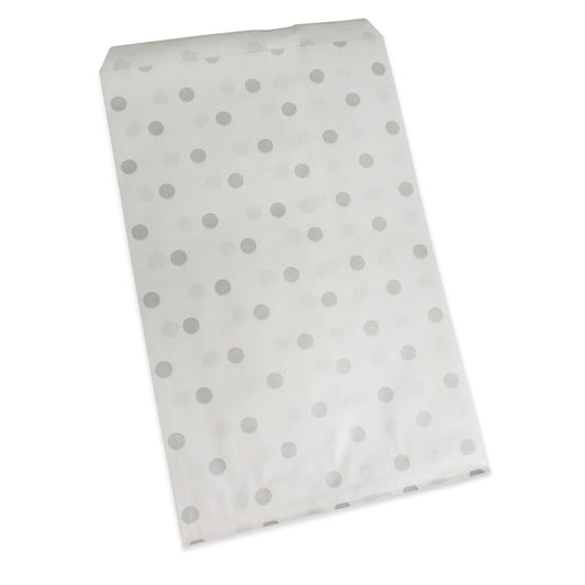 Silver Polka-Dot on White Flat Paper Bags - for Sales, Merchandising, and more.
