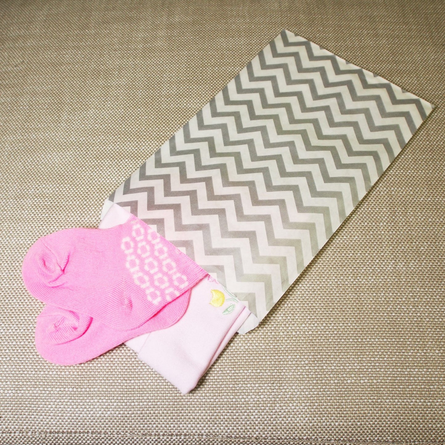 Silver Chevron Pattern on White Kraft Decorative Flat Paper Gift Bags