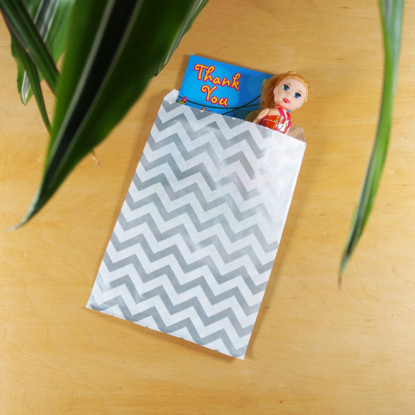 Silver Chevron Pattern on White Kraft Decorative Flat Paper Gift Bags
