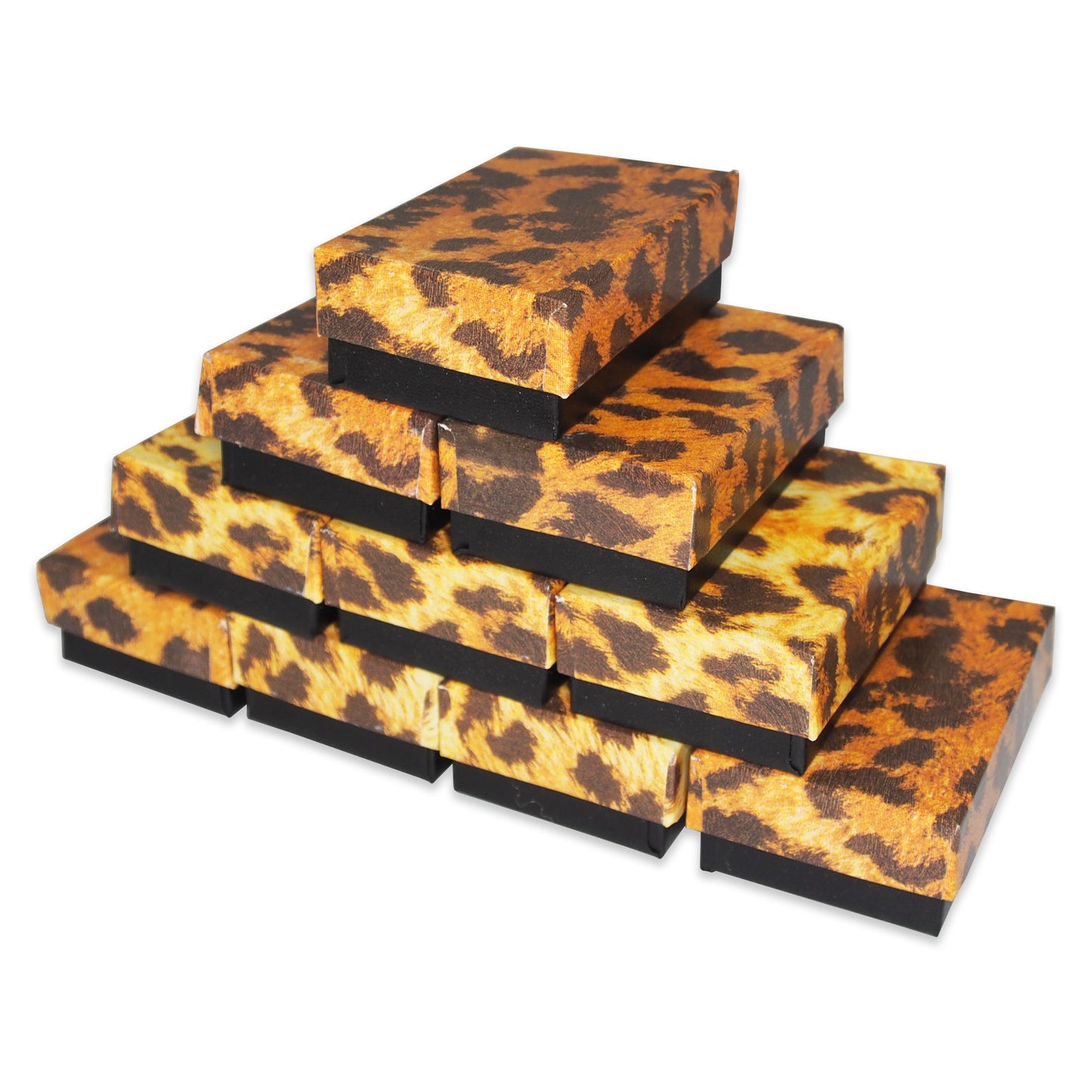 50 Qty Leopard Pattern Imported Cotton Filled Earring Jewelry Boxes - 2 1/8" x 1 5/8" x 3/4"