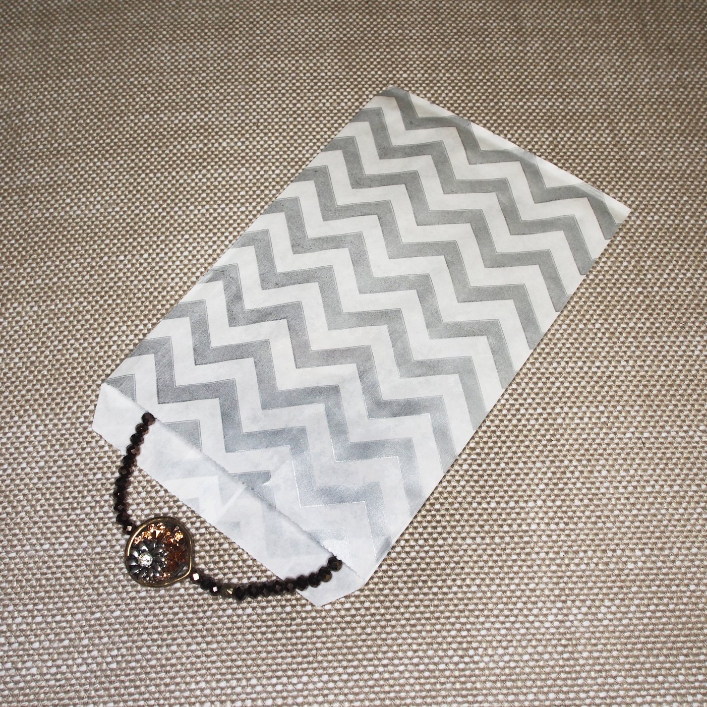 Silver Chevron Pattern on White Kraft Decorative Flat Paper Gift Bags