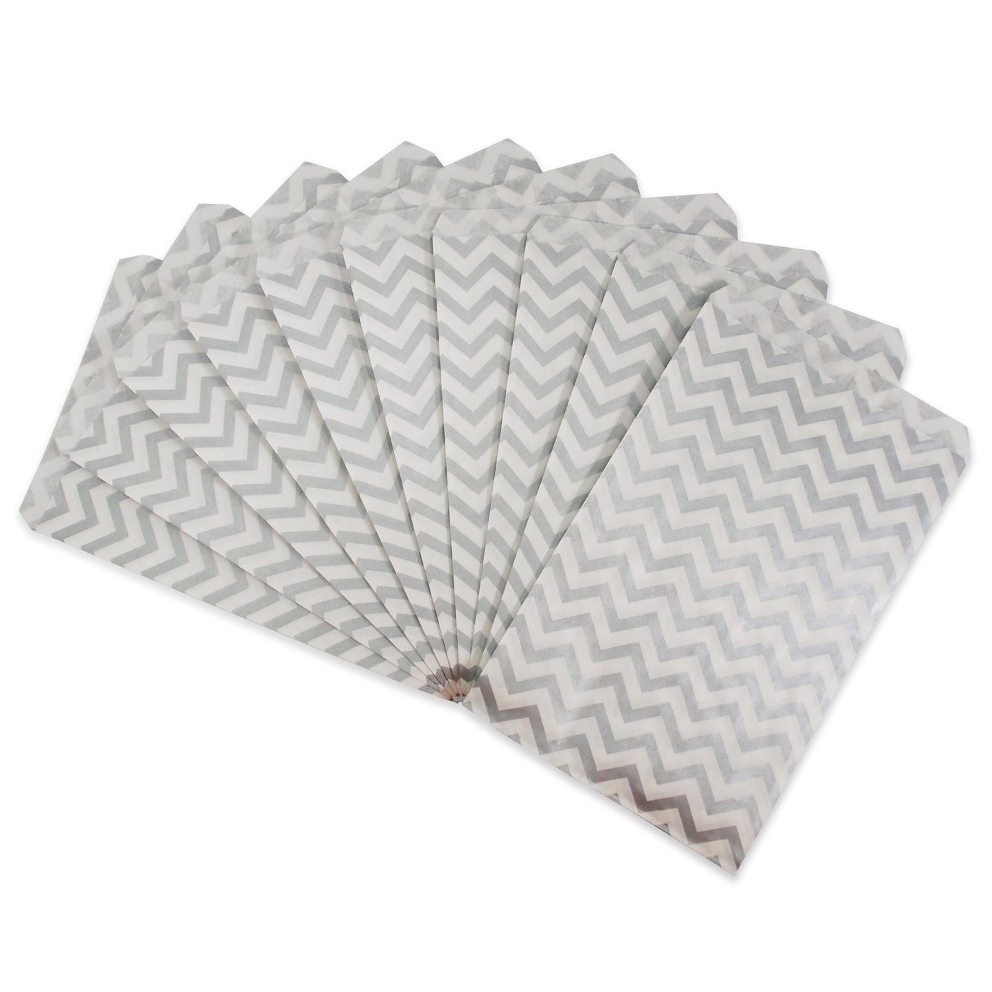 Silver Chevron Pattern on White Kraft Decorative Flat Paper Gift Bags