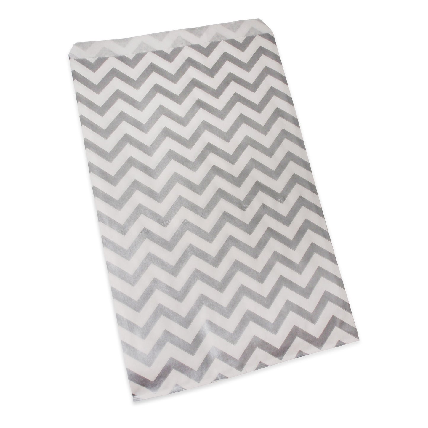 Silver Chevron Pattern on White Kraft Decorative Flat Paper Gift Bags