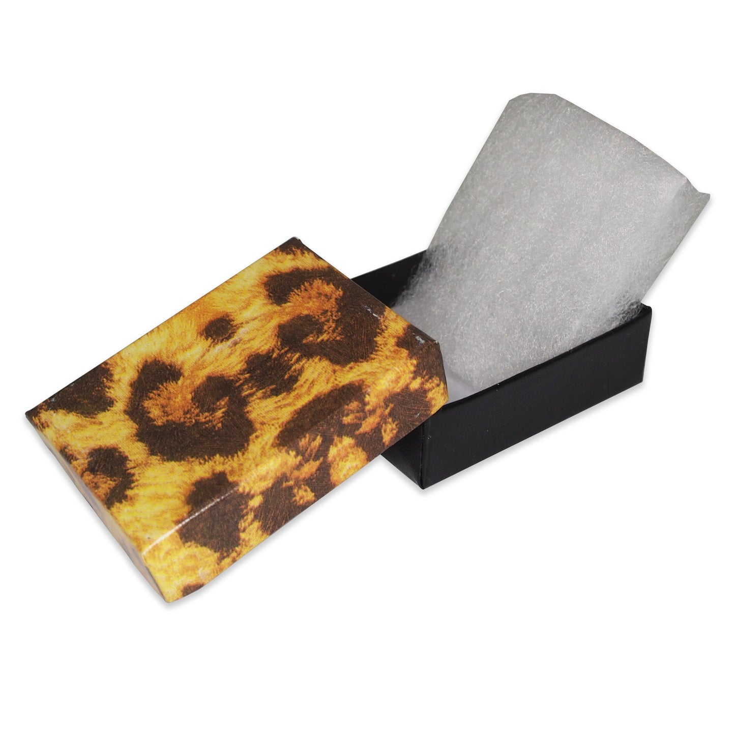 Leopard Pattern Imported Cotton Filled Jewelry Boxes - 1 7/8" x 1 1/4" x 5/8"