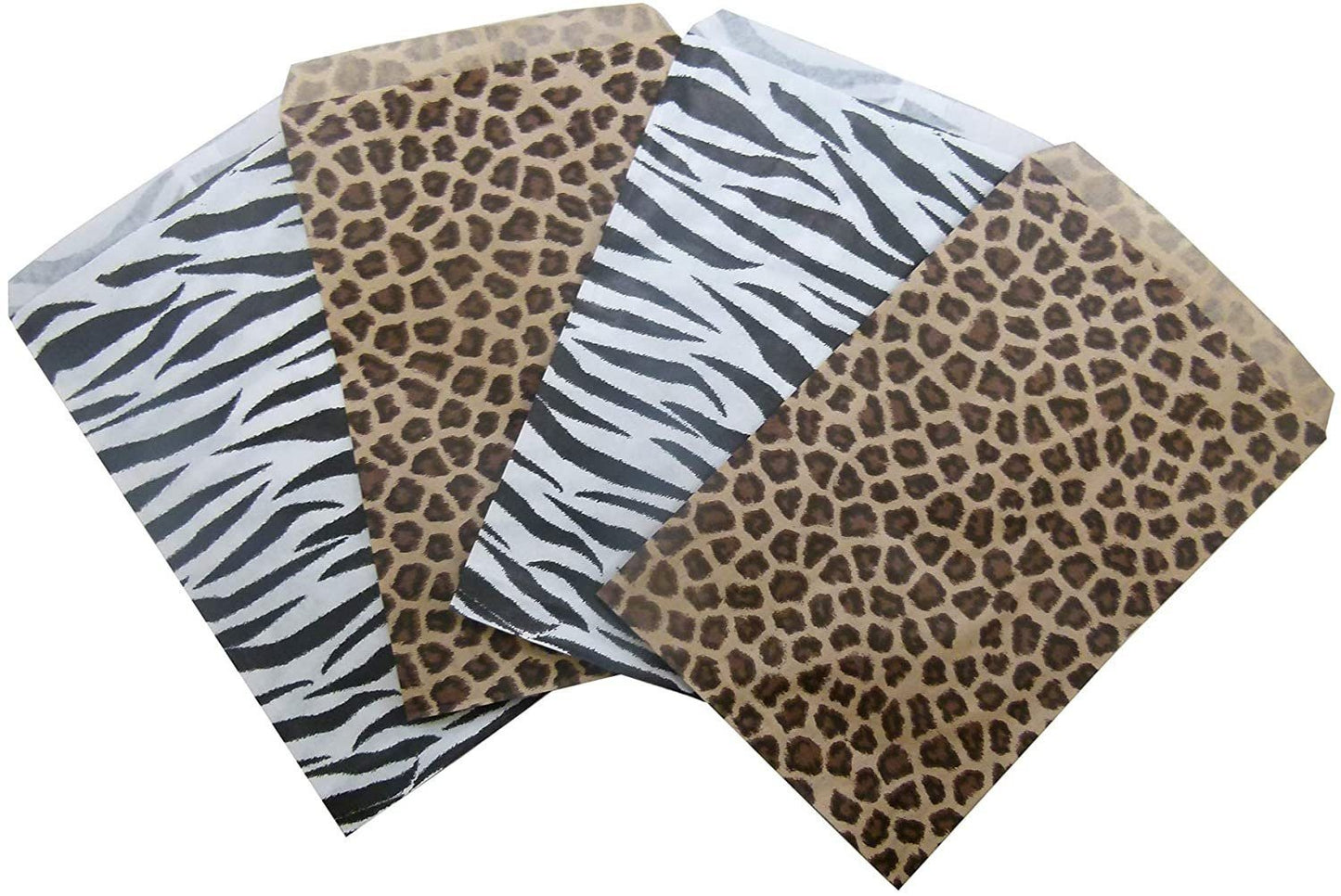 Combination Leopard & Zebra Pattern Flat Paper Bags - for Sales/Treats/Parties Cookies/Gifts