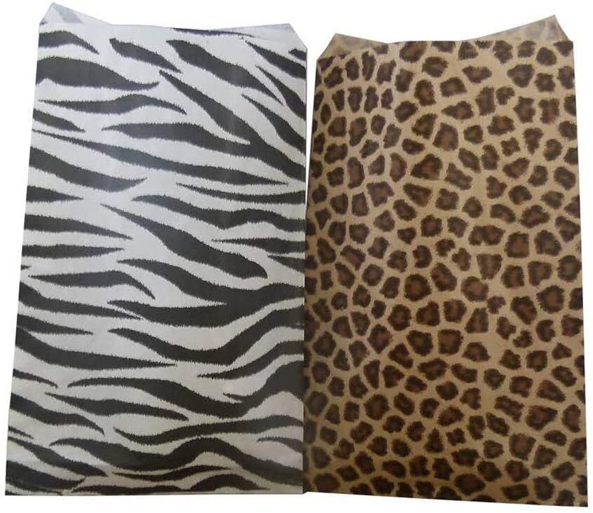 50 Qty Cheetah Leopard/Zebra Flat Patterned Gift Bags