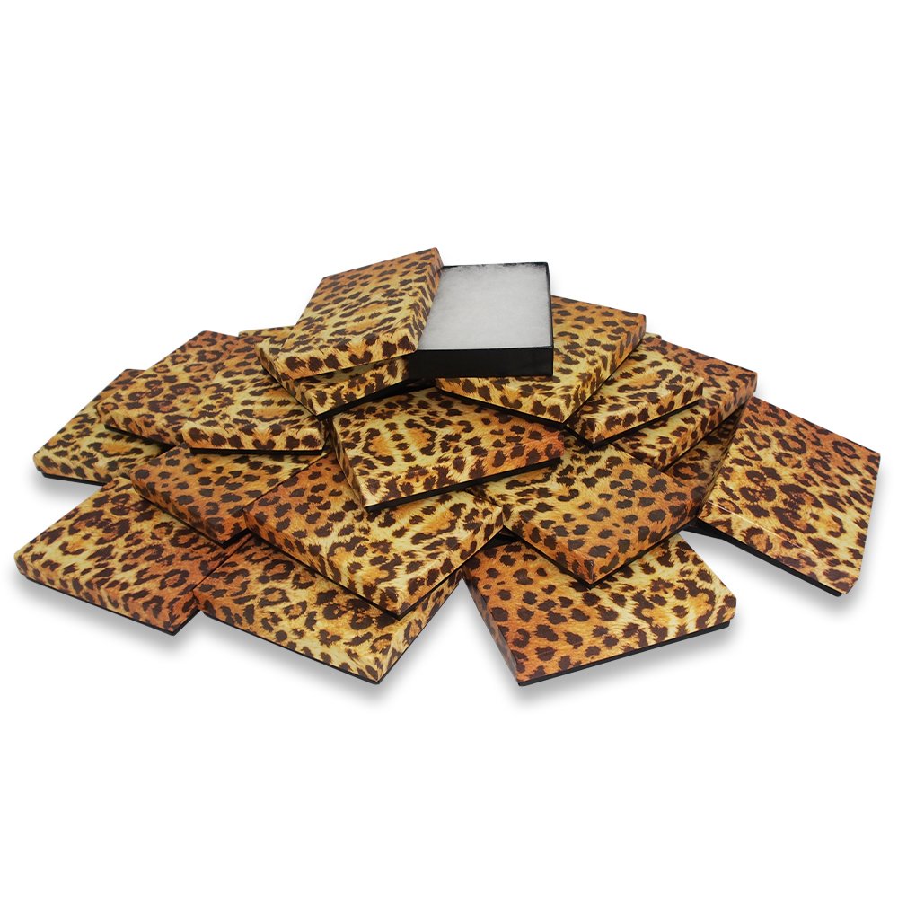 10 Qty Leopard Pattern Cotton Filled Large Pendant Jewelry Boxes - for Large Pendants/Necklaces/Large Earrings & Homemade Keepsakes - 5 3/8" x 3 7/8" x 1"