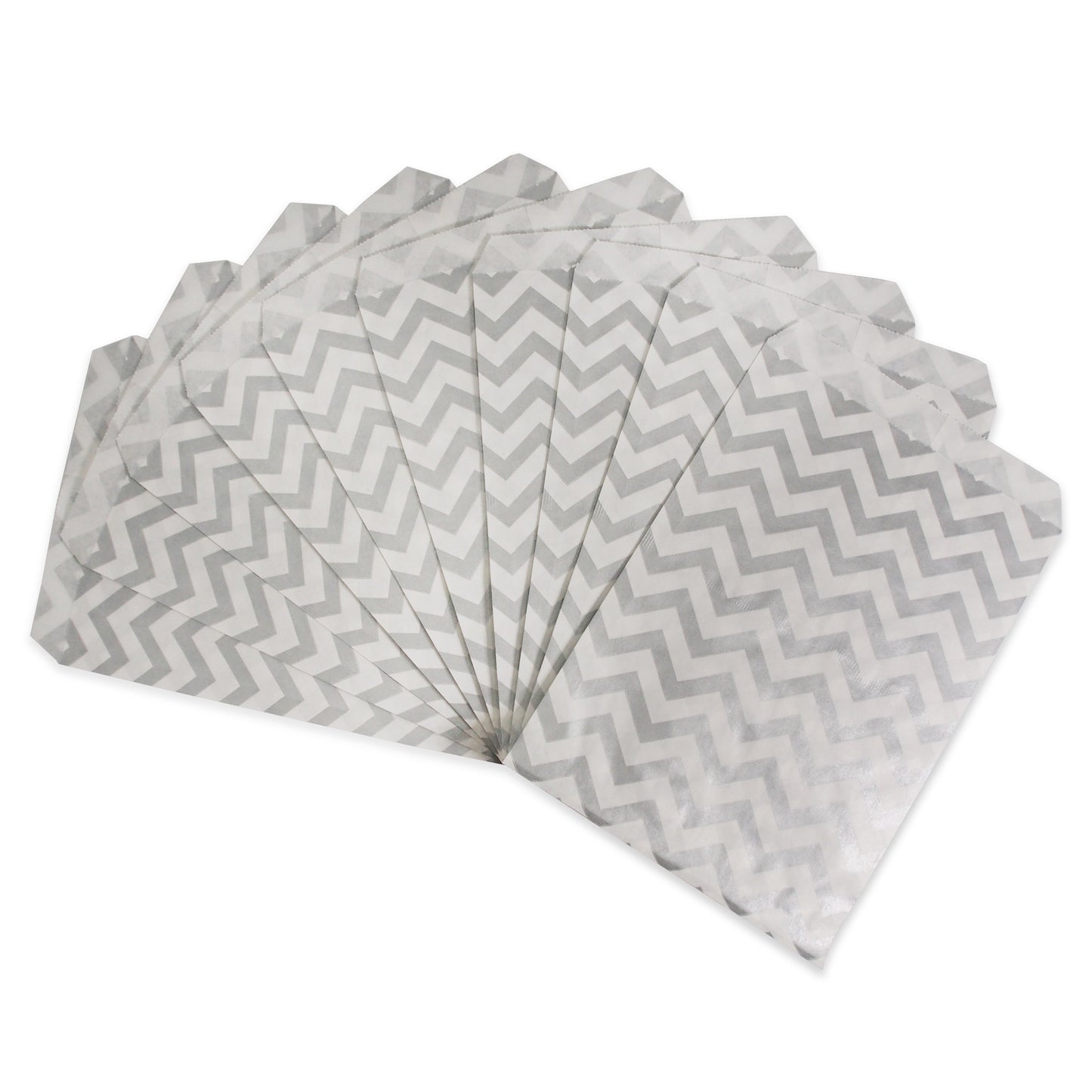 Silver Chevron Pattern on White Kraft Decorative Flat Paper Gift Bags