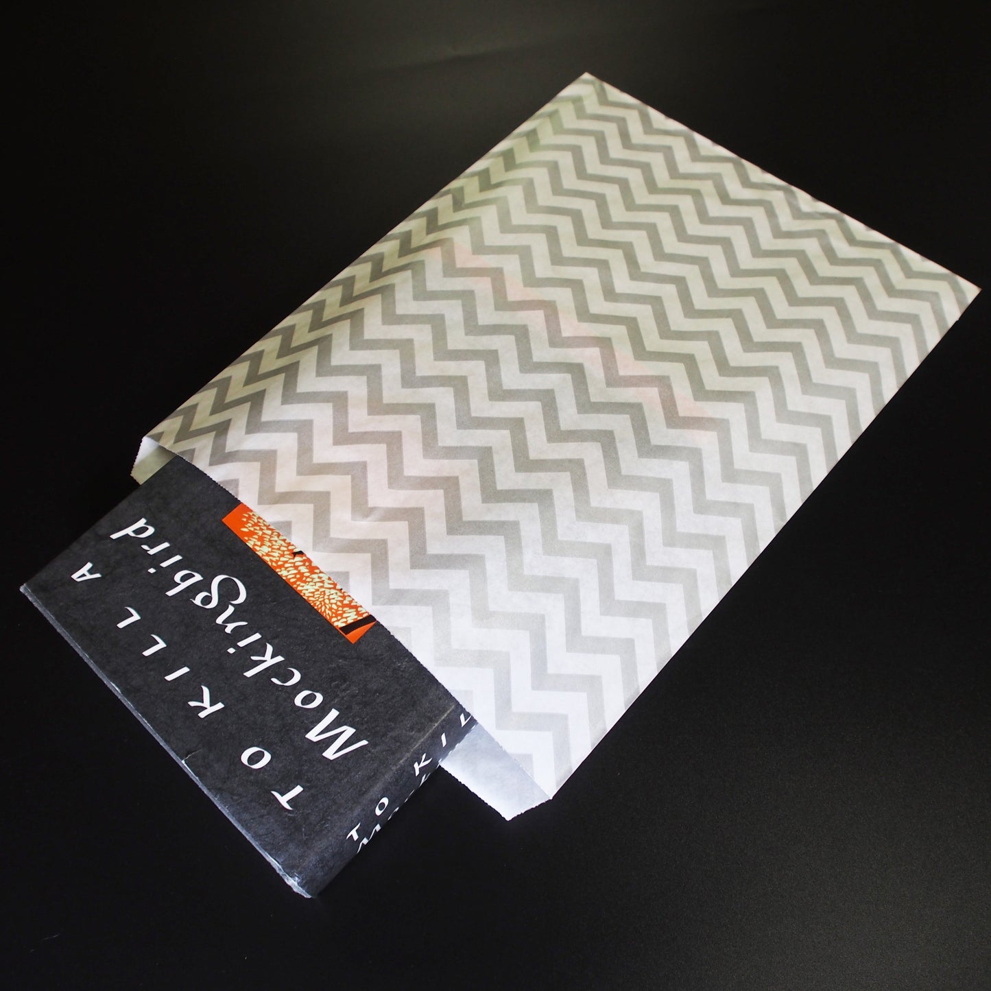Silver Chevron Pattern on White Kraft Decorative Flat Paper Gift Bags