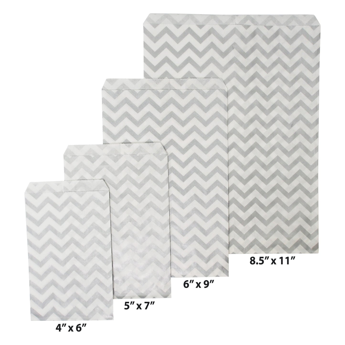 Silver Chevron Pattern on White Kraft Decorative Flat Paper Gift Bags