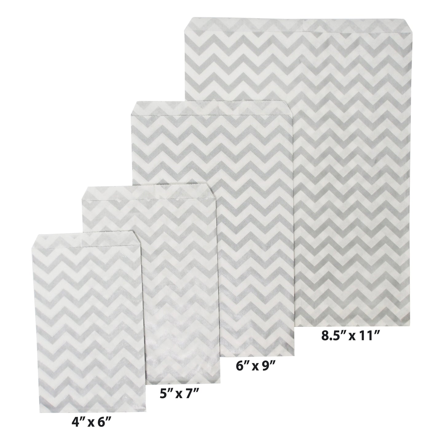 Silver Chevron Pattern on White Kraft Decorative Flat Paper Gift Bags