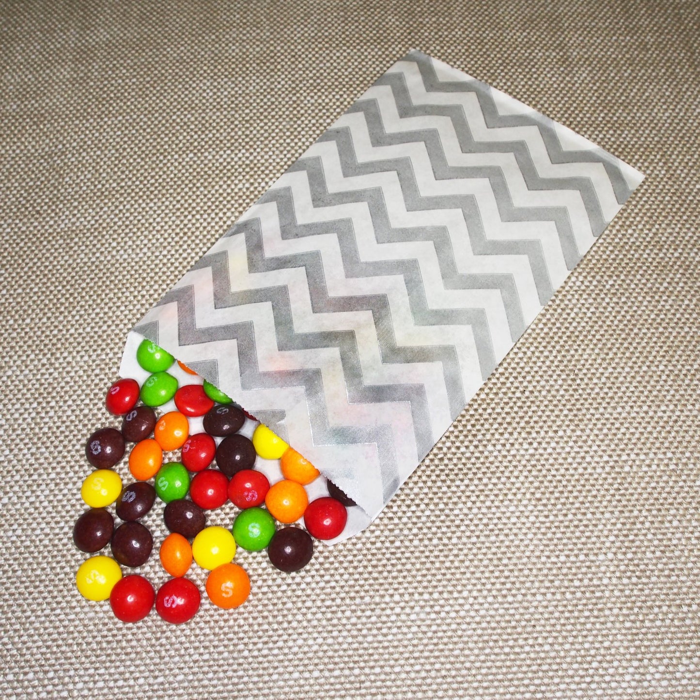 Silver Chevron Pattern on White Kraft Decorative Flat Paper Gift Bags