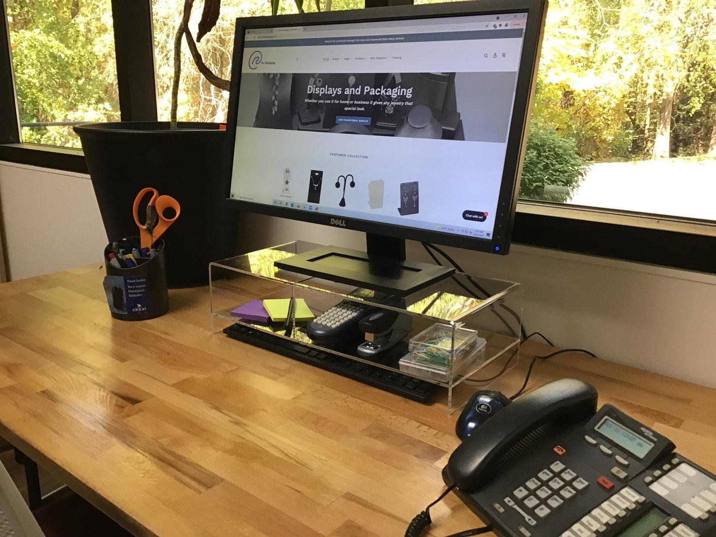 Acrylic Glass Elevated Stand w/Divider - for Computers/Laptops 9" Wide Base