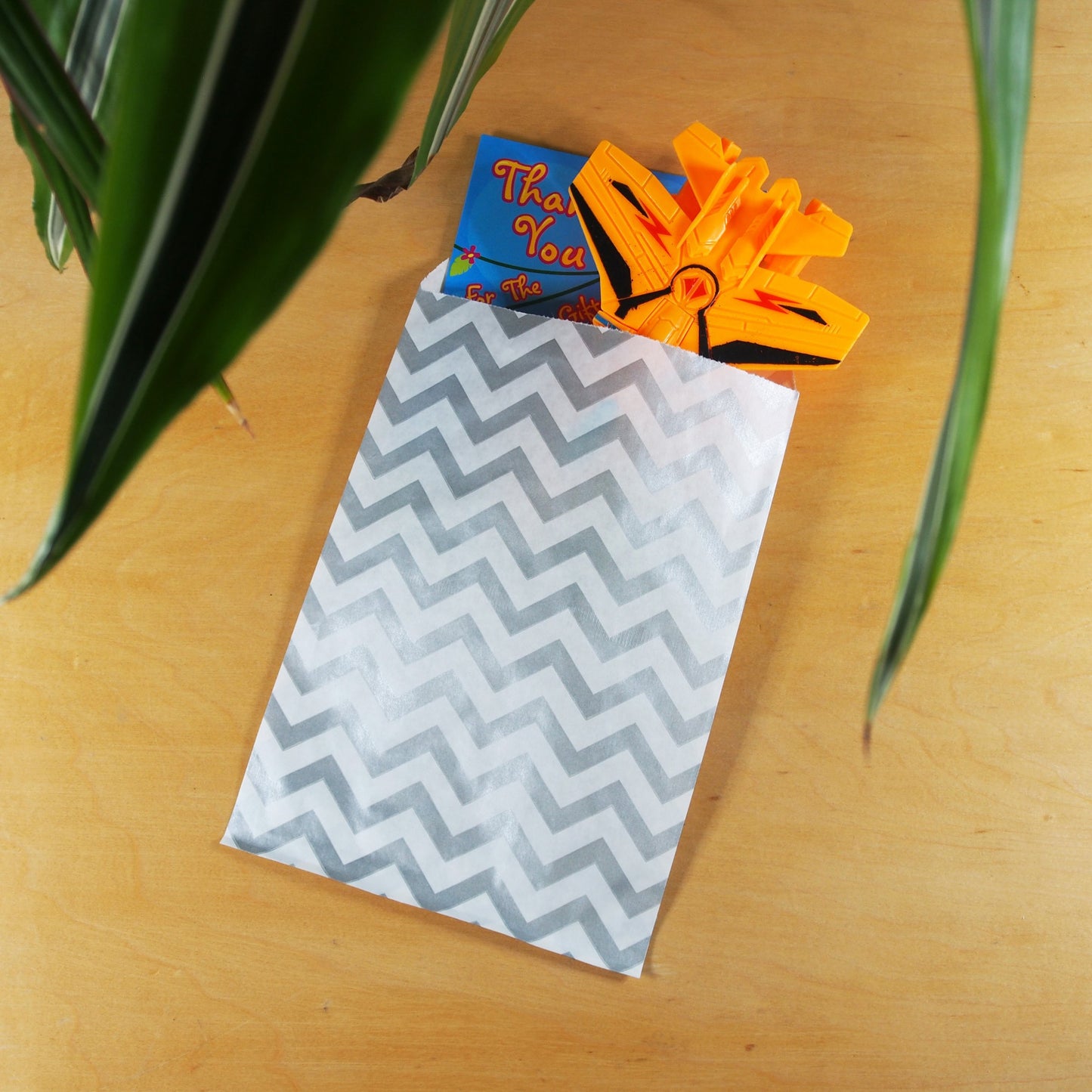 Silver Chevron Pattern on White Kraft Decorative Flat Paper Gift Bags