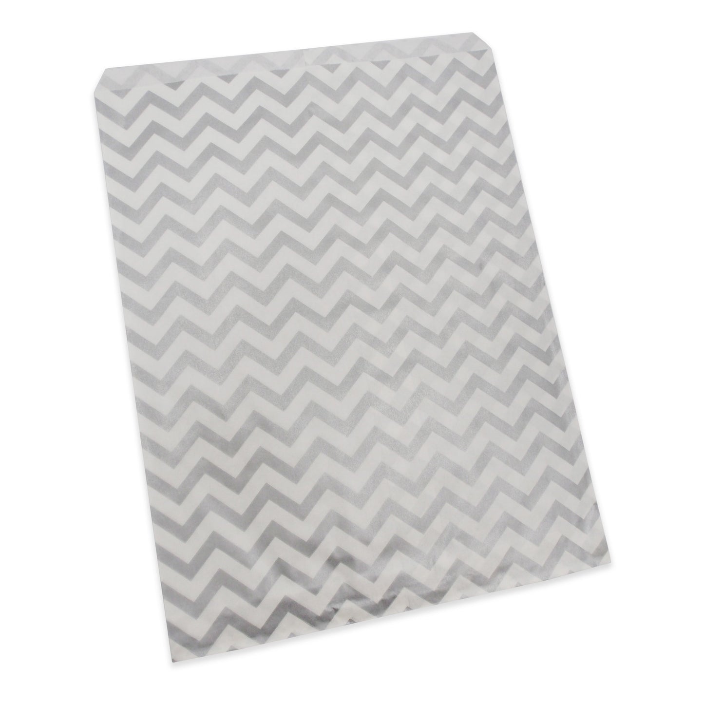 Silver Chevron Pattern on White Kraft Decorative Flat Paper Gift Bags