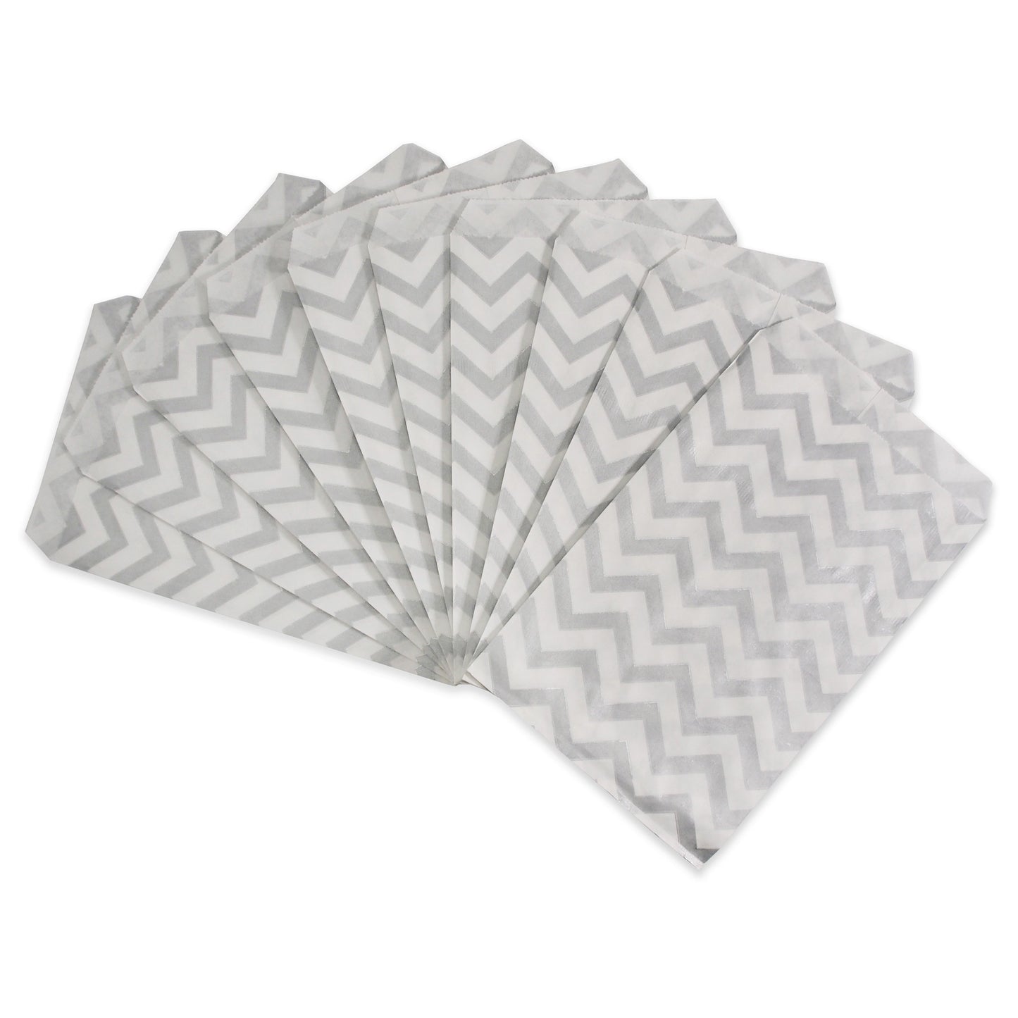 Silver Chevron Pattern on White Kraft Decorative Flat Paper Gift Bags