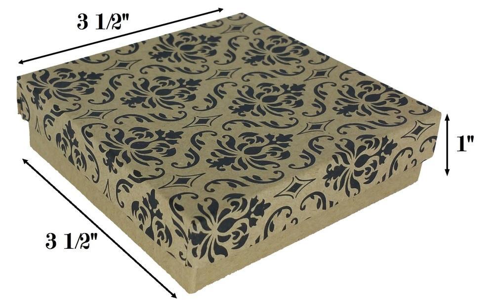 Damask Print Cotton Filled Box: 3 1/2" x 3 1/2" x 1"H