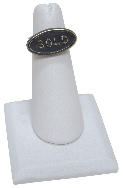 White Faux Leather Single Ring Jewelry Stand with Square Base